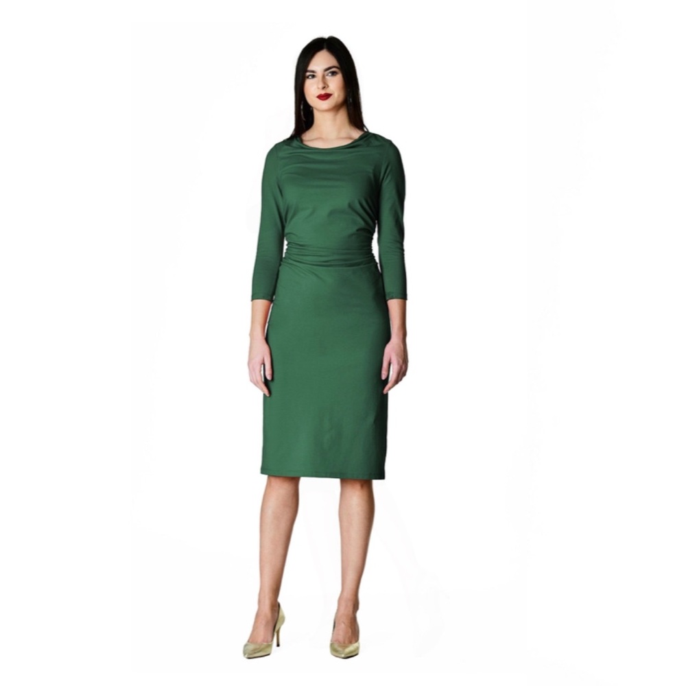 EUC eShakti Emerald Ruched Pleat Knit Sheath Dress